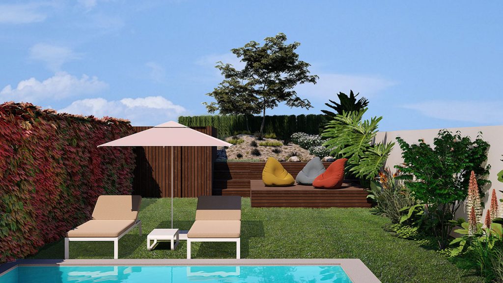 Projeto Design de Interiores e exterior, CódigoDesign, jardim com piscina, zona de lazer. Guimarães Portugal
