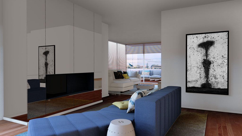Projeto de interiores num apartamento no Porto, Foz (Portugal), preview das salas de estar