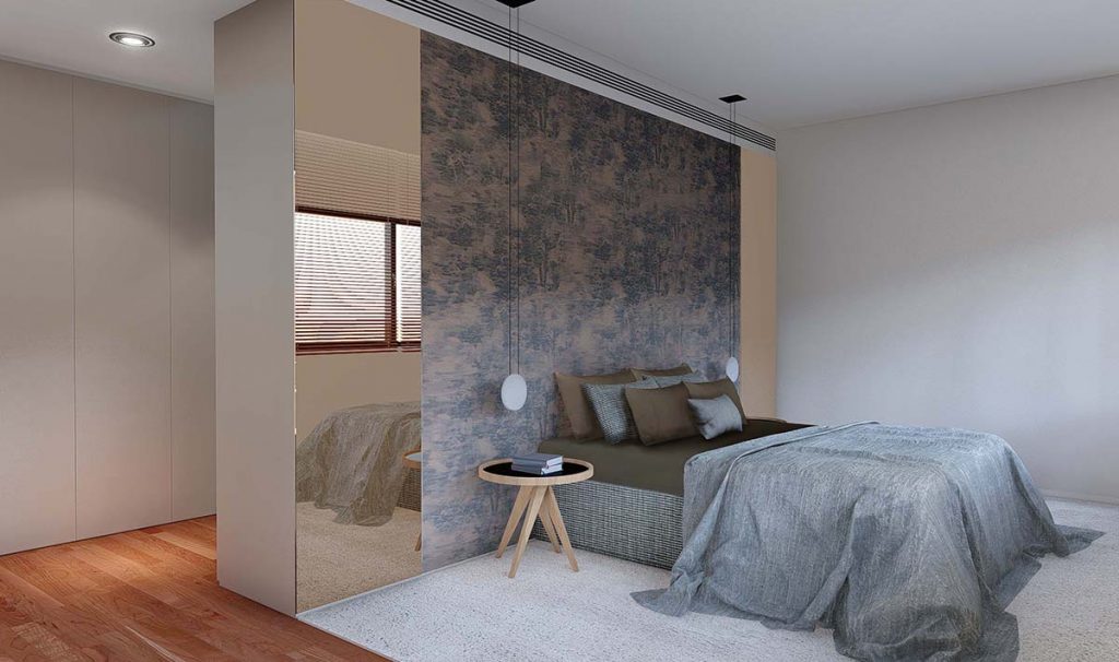 Projeto de interiores num apartamento no Porto, Foz (Portugal), quarto suite com walking closet