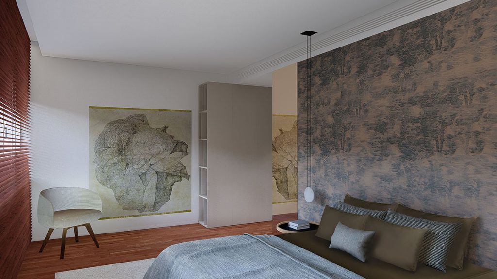 Projeto de interiores num apartamento no Porto, Foz (Portugal), quarto suite com walking closet